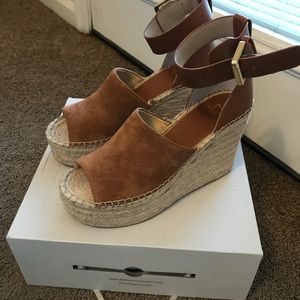 Marc Fisher Adalyn Wedge in Dark Natural Suede